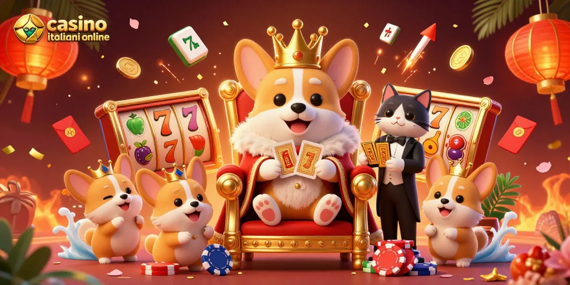 Casino italiani online: gioca a emozionanti slot e jackpot con questo corgi reale sul trono di fiches!