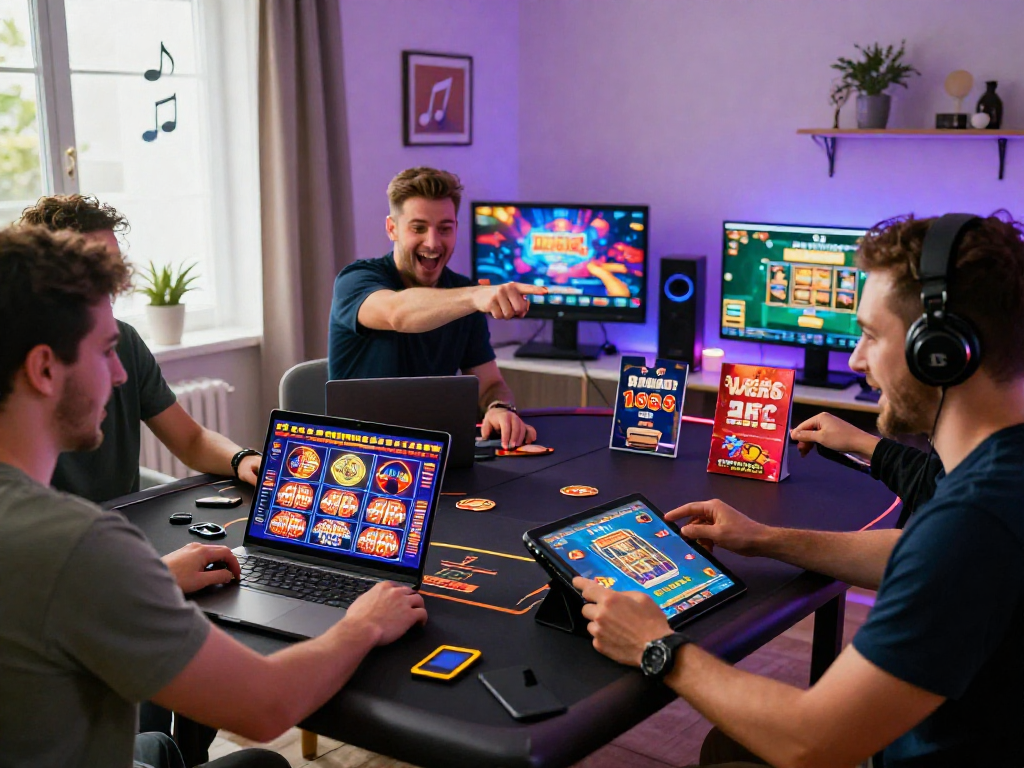 Exciting gameplay scene at online European casinos, showcasing players enjoying diverse gaming options in a cozy home setting.
