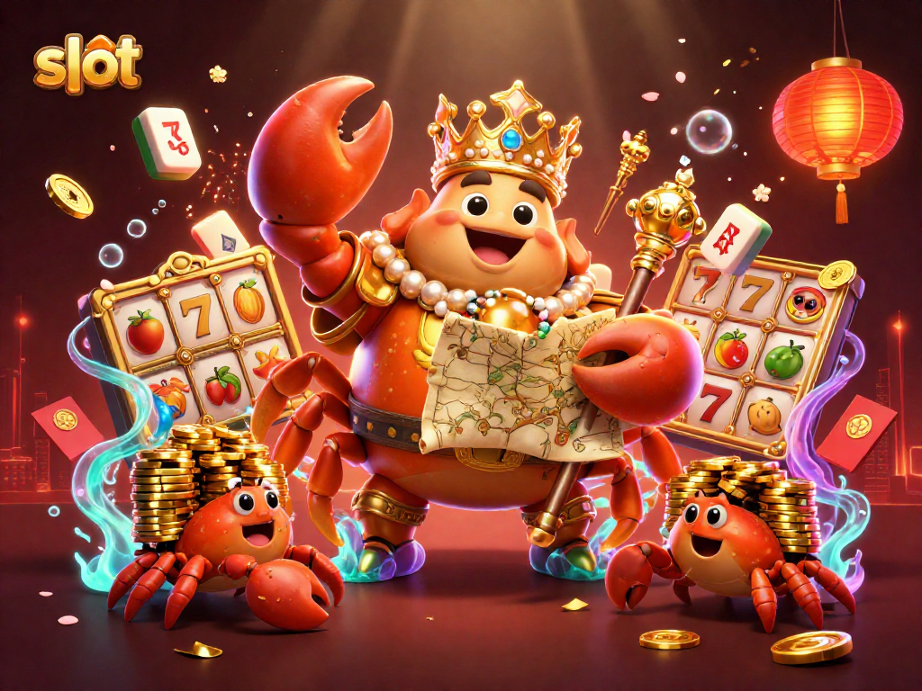 Menangkan slot dengan ilustrasi kaisar kepiting emas raksasa dan elemen judi penuh warna yang menarik.