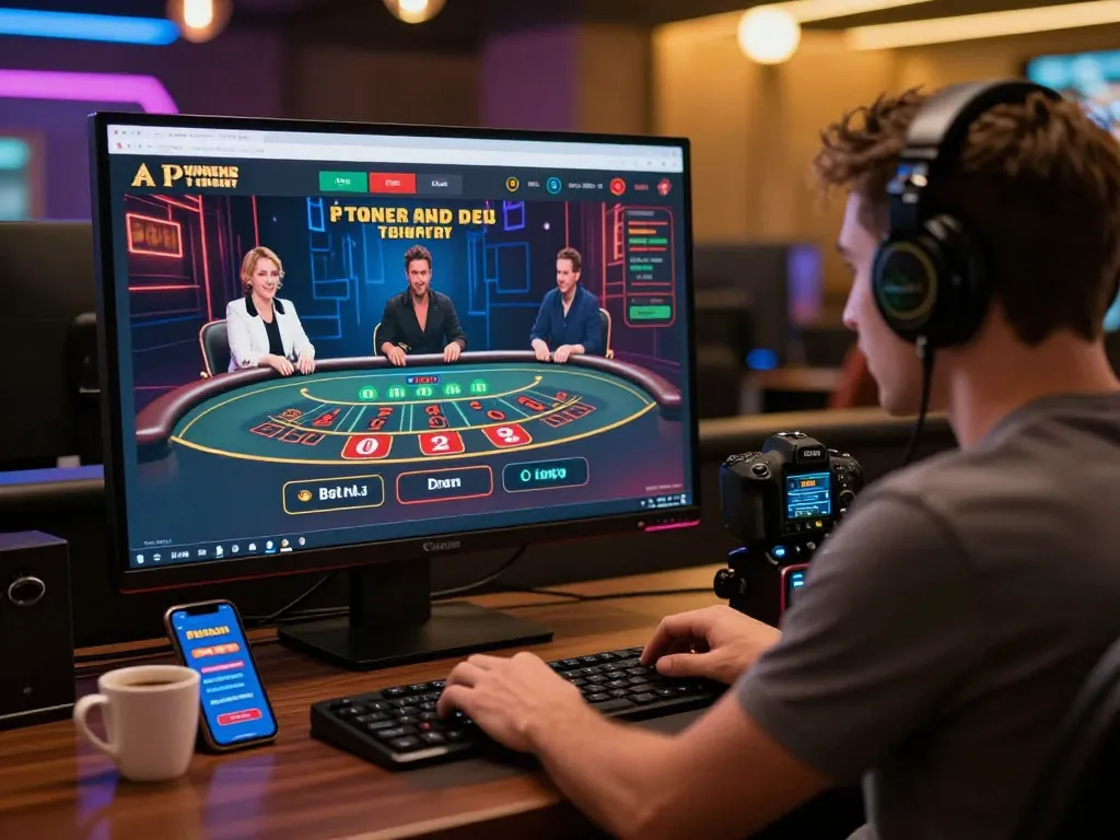 Exciting online baccarat site experience with player engaged in gameplay and vibrant setting