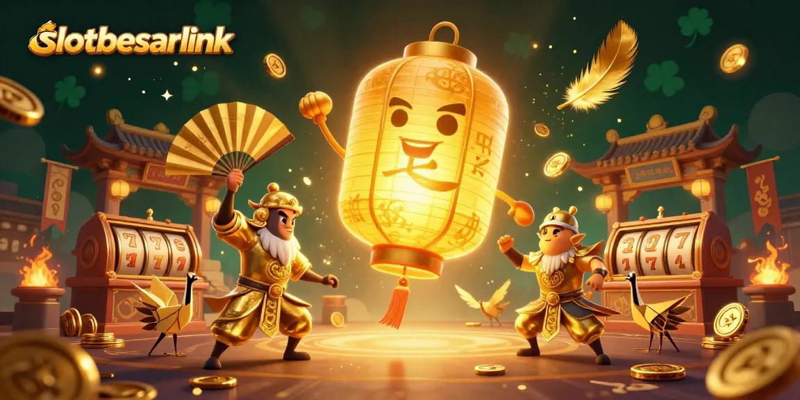 Experience excitement at slotbesarlink with a glowing lantern spirit above a vibrant night market casino.