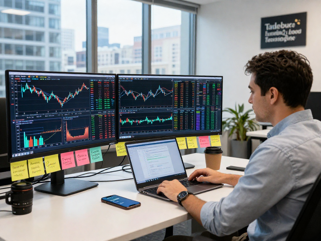 在TradingView官网上,交易者使用多显示器实时分析市场数据,展现专业交易环境。
