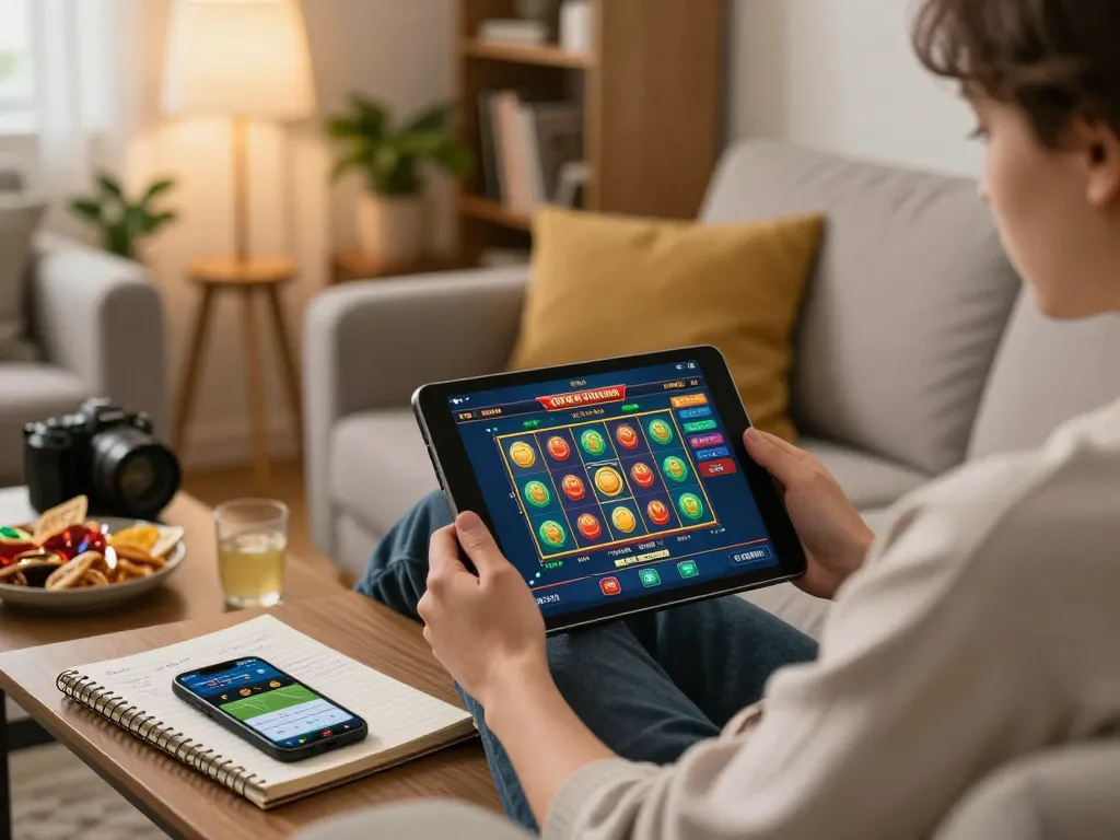 Memainkan slot online di aplikasi Hoki77 heylink, dengan catatan strategi dan suasana santai.