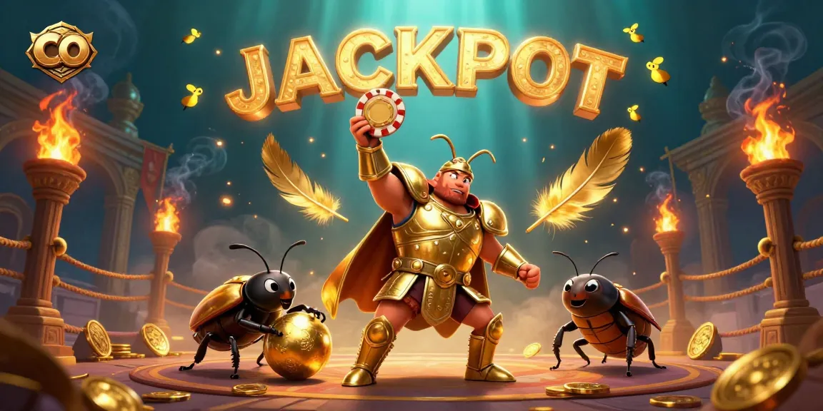 Experience co slot excitement as a hercules beetle claims victory with glowing chips in a dynamic jackpot scene.