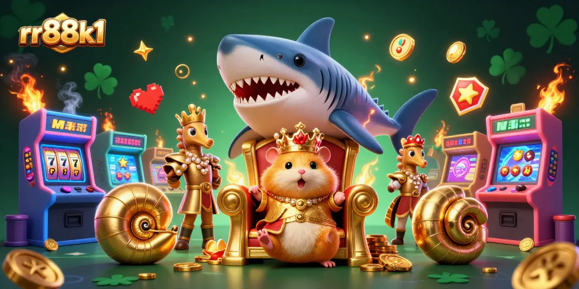 Experience thrilling games at rr88k1 with a vibrant 3D illustration showcasing slots, arcade machines, and casino elements.