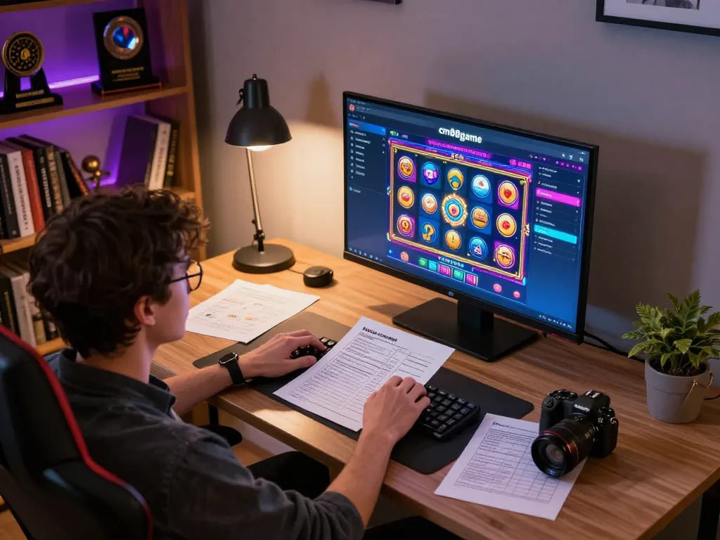 Engaging gameplay on cm88game app showcasing vibrant slot visuals in a cozy home setting.
