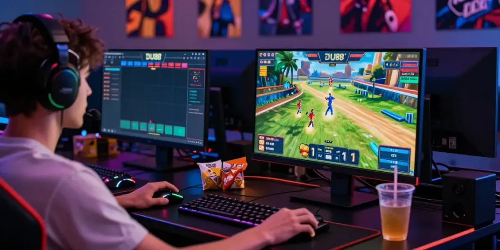Dynamic DU88 online gaming setup with a player immersed in action.
