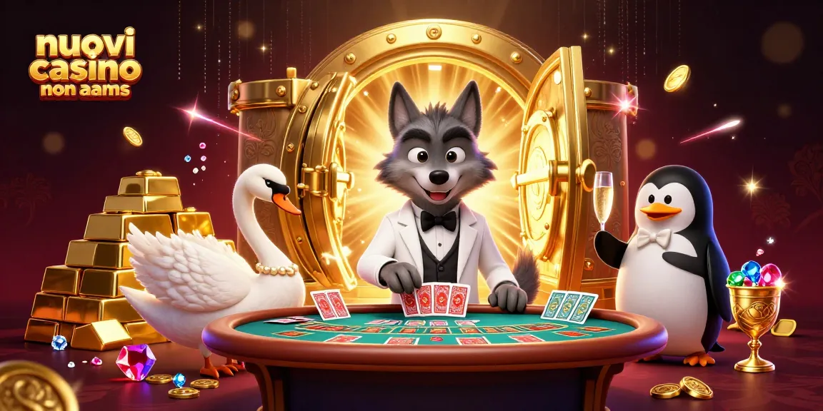 illustrazione di nuovi casino non aams con personaggi in un ambiente casinò con monete d'oro e carte