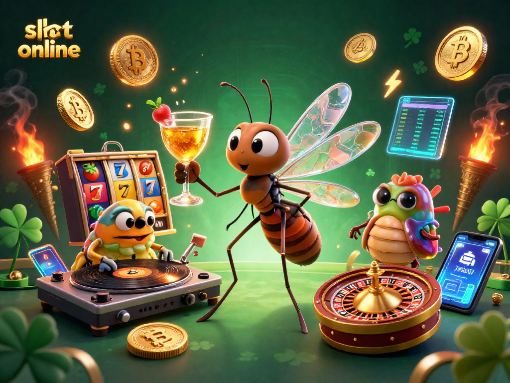 Engage in thrilling slot online action with vibrant illustrations of casino elements and characters.