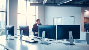 Engaged team discusses managed it service solutions in a modern office setting.