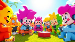 Playful characters enjoying Yono games in a vibrant, fun-filled setting.