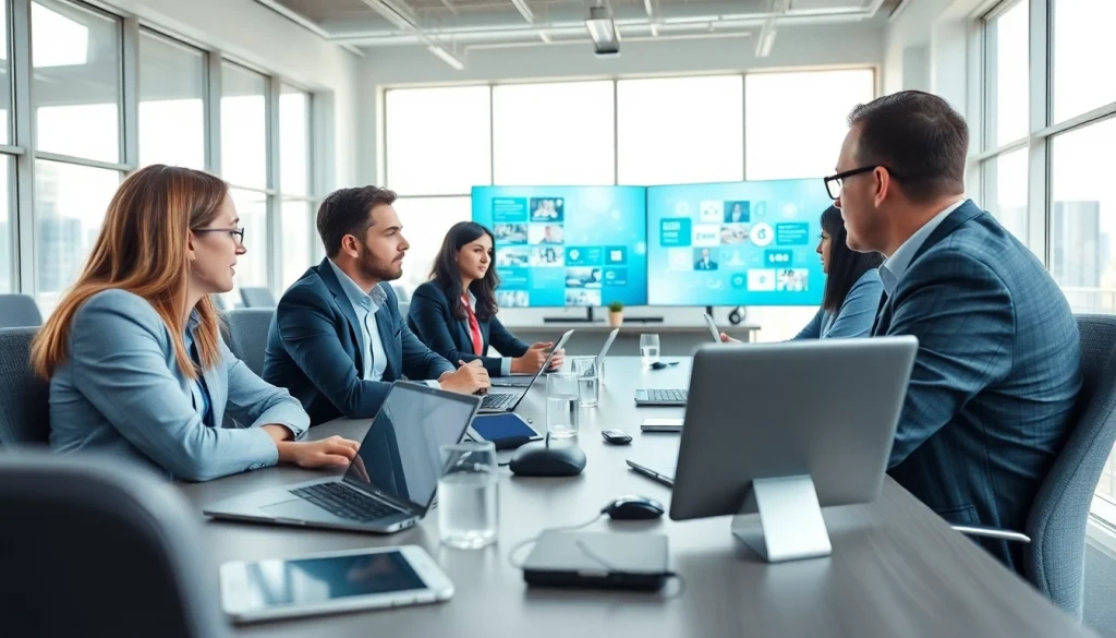 Discussing Technology innovations in a professional setting with advanced devices.