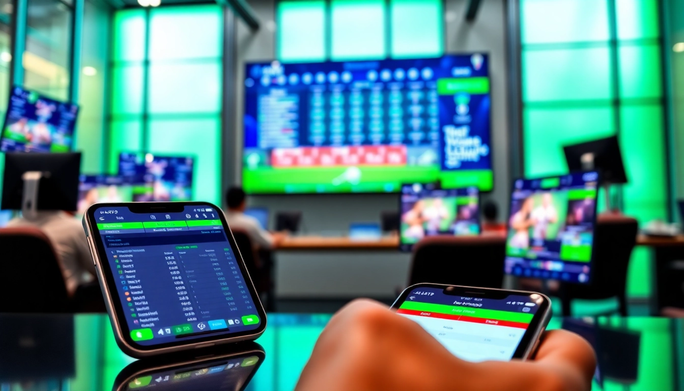 Engaging view of the best sports betting sites India displayed on mobile devices and screens, illustrating user interaction.