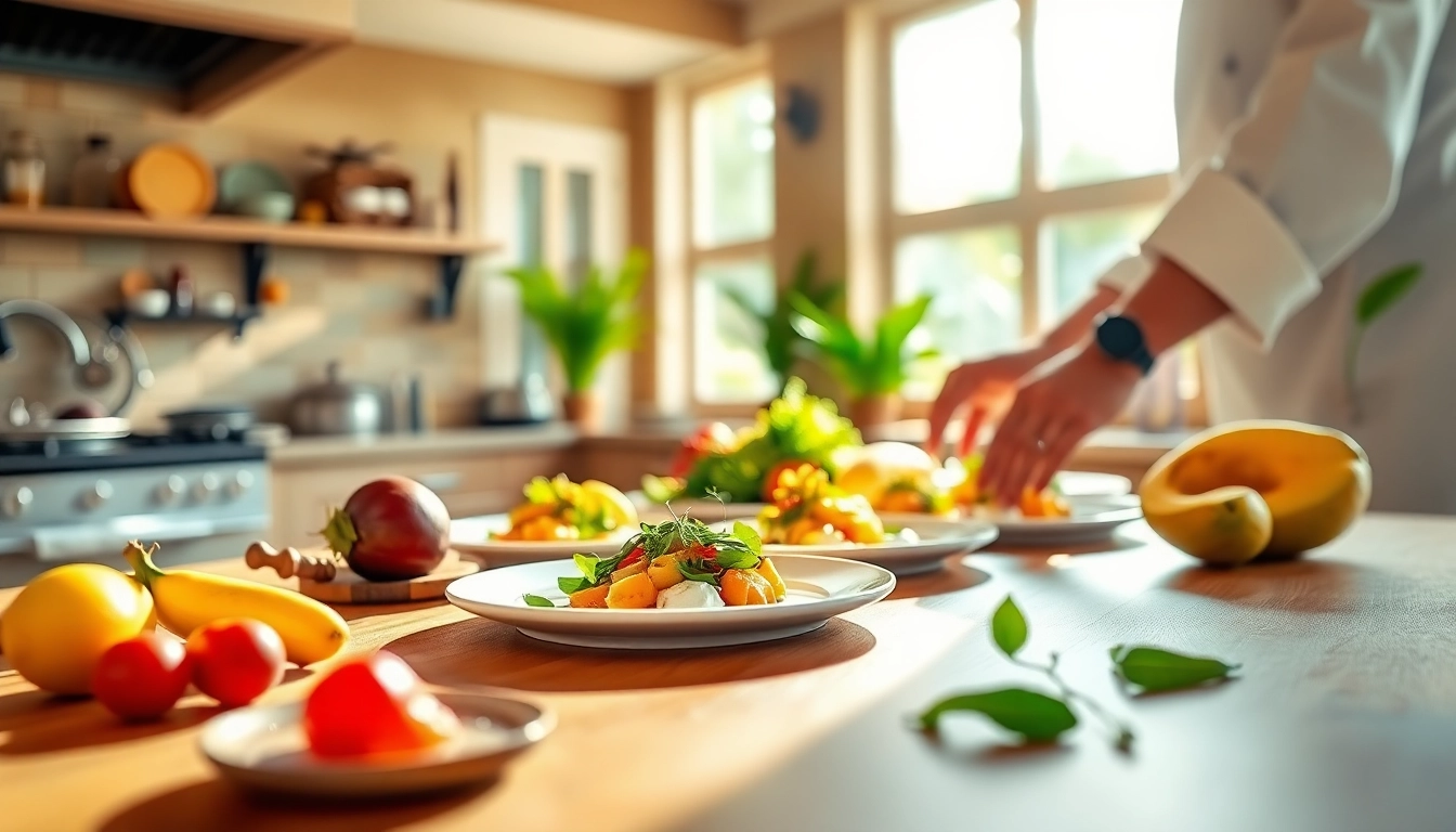 St Martin Private Chef creating gourmet dishes in a tropical villa kitchen.