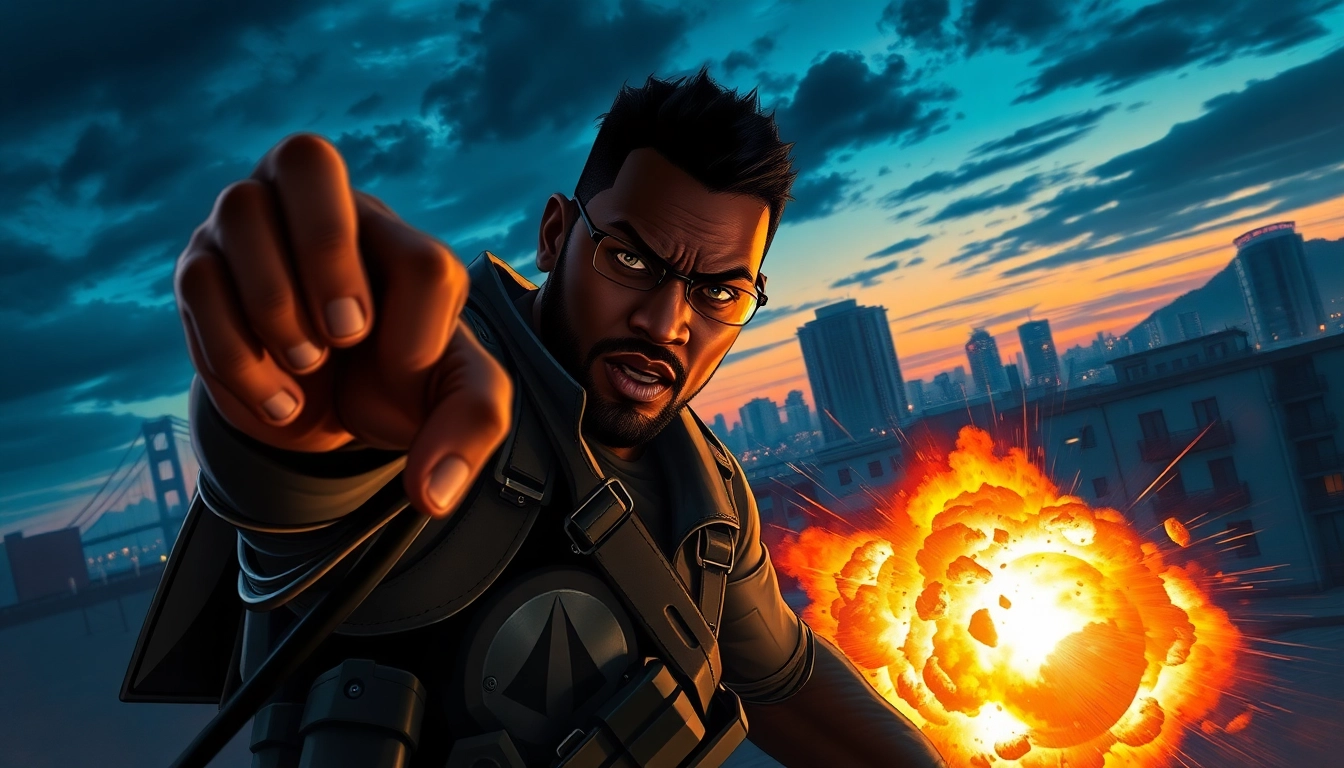 Bayside Boom captures Orlando Black in a suspenseful urban setting, thwarting a dramatic threat.