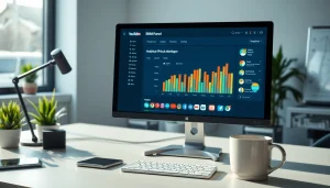 Utilize a YouTube SMM panel interface showcasing data analytics in a vibrant workspace.