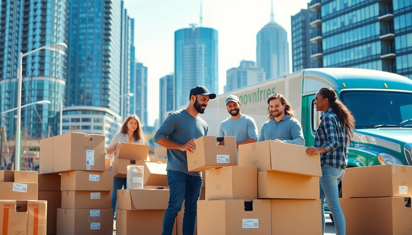 Toronto movers efficiently organizing and packing in a sunny urban setting.