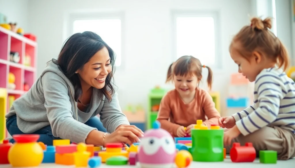 Nanny Visa Dubai requirements and details with a caring nanny interacting with children.