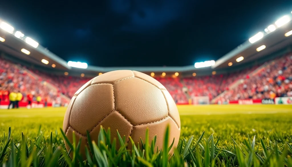 Capture the excitement of koora with a close-up of a soccer ball on the pitch.