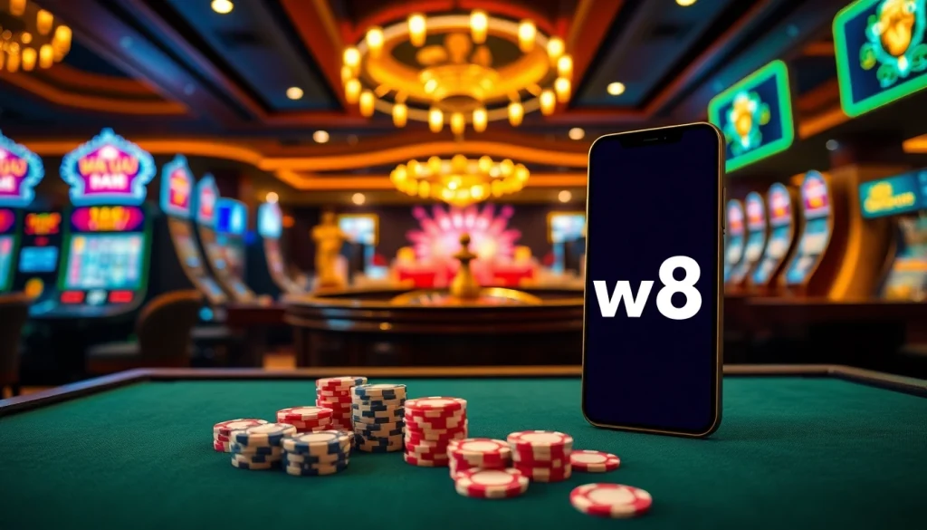 Engaging online gambling experience featuring link vao w88, poker chips, and vibrant casino tables.
