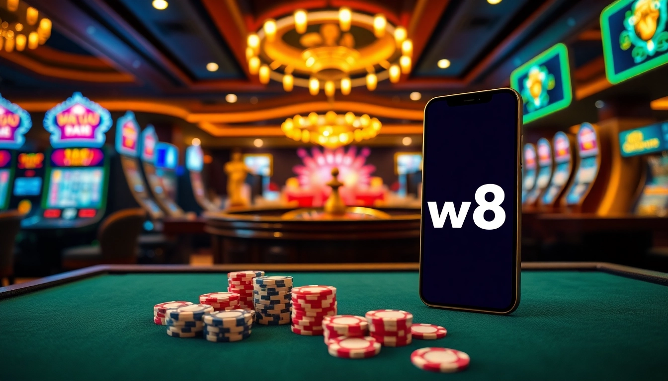 Engaging online gambling experience featuring link vao w88, poker chips, and vibrant casino tables.