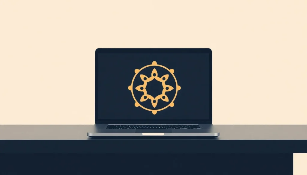 Logo ik tasarım sürecini gösteren bir sahne, modern bir masa ve laptop ile