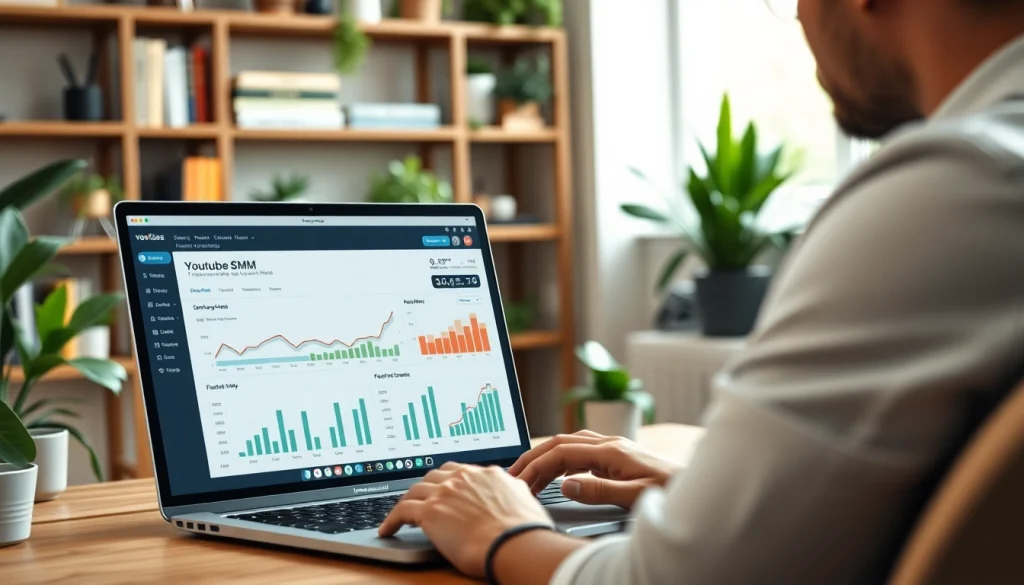 Analyze metrics effectively with a youtube smm panel in a modern workspace setup, showcasing digital growth.