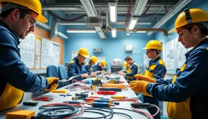 Students engaged in hands-on learning at an electrician trade school Colorado, showcasing professional skills.