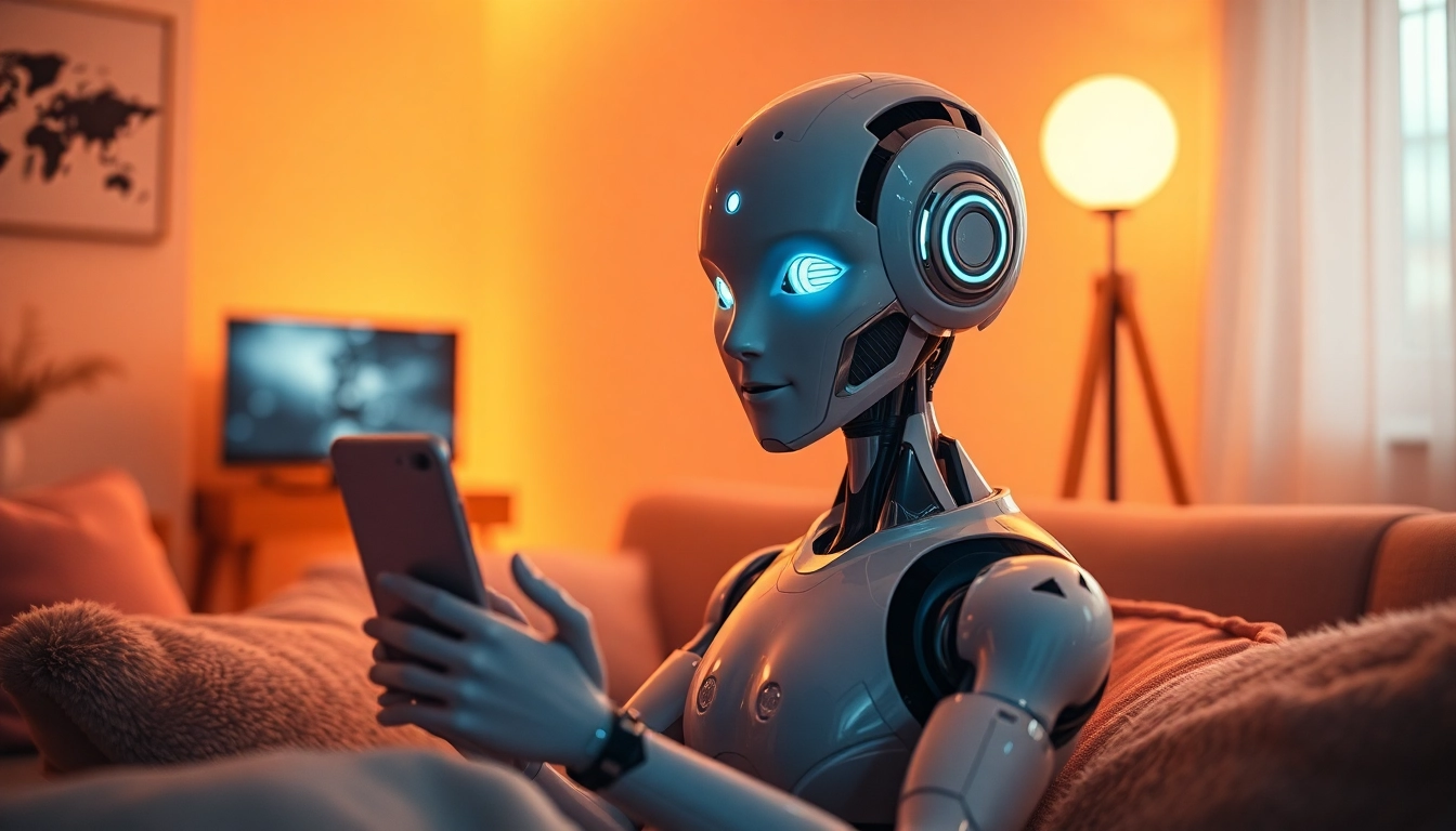 AI sex robot interacting warmly with a user in a cozy environment.
