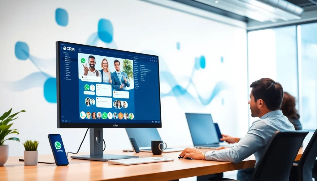 Engage customers effectively with WhatsApp Smart CRM tools in a modern office environment.