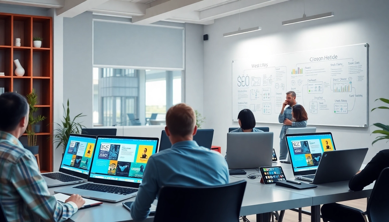 dịch vụ thiết kế website showcased in a modern studio with collaboration and creativity.