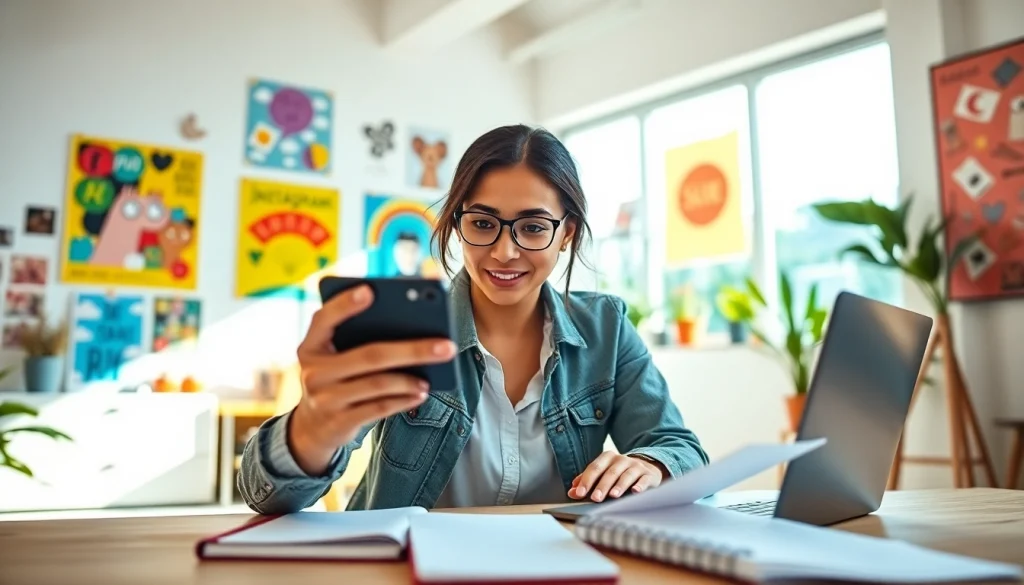 Engaging Instagram creator showcasing paid links for Instagram creators in a vibrant workspace.