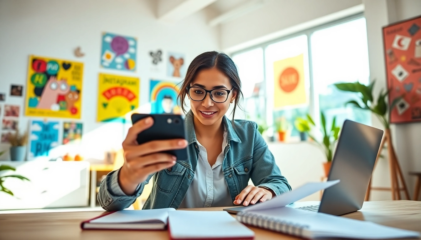 Engaging Instagram creator showcasing paid links for Instagram creators in a vibrant workspace.