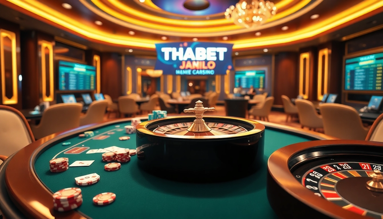 Experience thrilling gameplay at THABET casino with vibrant poker chips and cards.