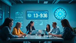 Phone number verification team collaborating in a modern office setting, showcasing tech-driven solutions.