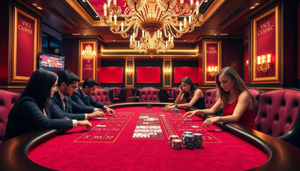 Baccarat table action at https://xx88.us/, featuring luxury decor and engaged players.