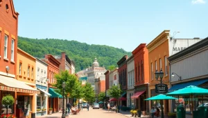 Enjoying Clarksburg's vibrant downtown with charming storefronts and lively atmosphere.