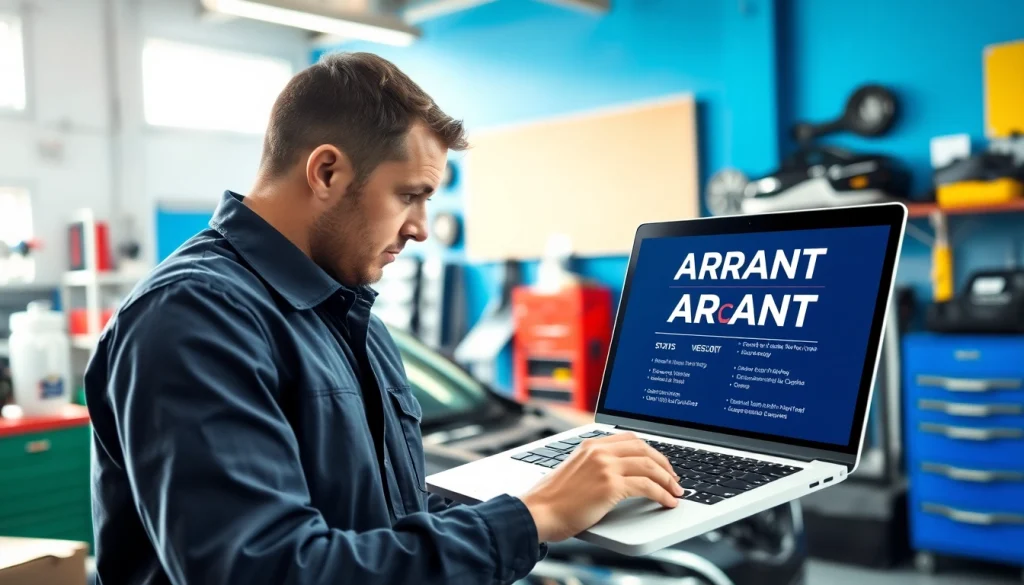 Understanding extended auto warranty with a technician reviewing car details in a professional garage.