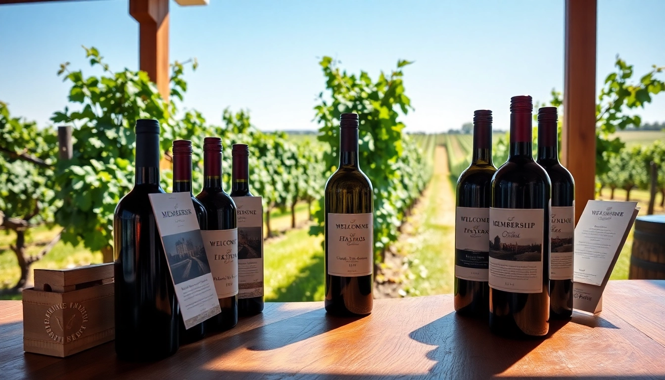 Explore winery membership benefits with a cozy wine tasting atmosphere and vineyard background.