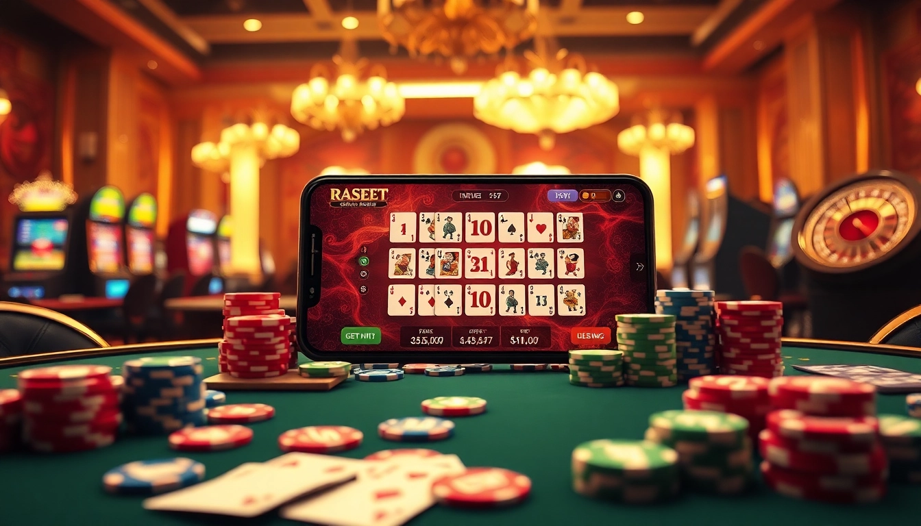 Engage with a mobile porn game amidst a luxurious casino scene featuring poker chips and vibrant lighting.