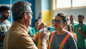 Demonstrating a choking device in a training session to emphasize lifesaving techniques.