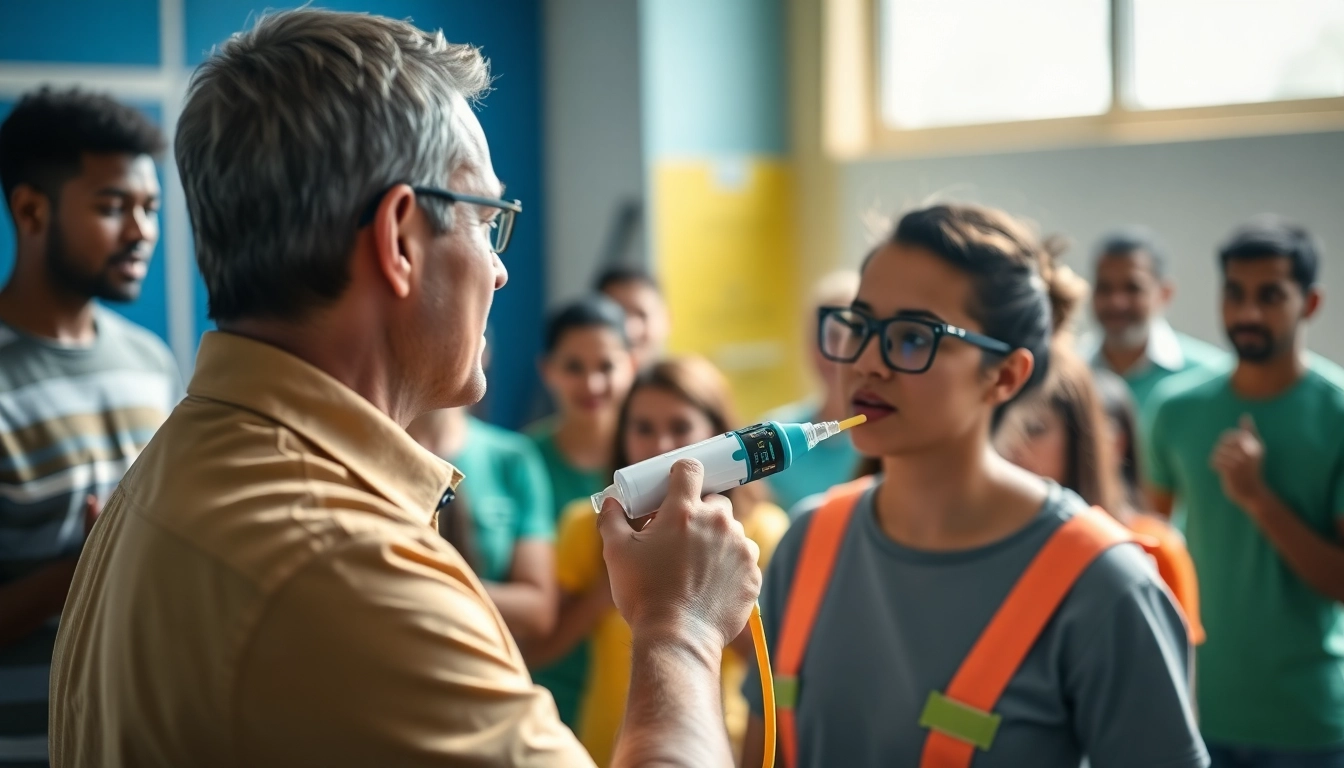 Demonstrating a choking device in a training session to emphasize lifesaving techniques.