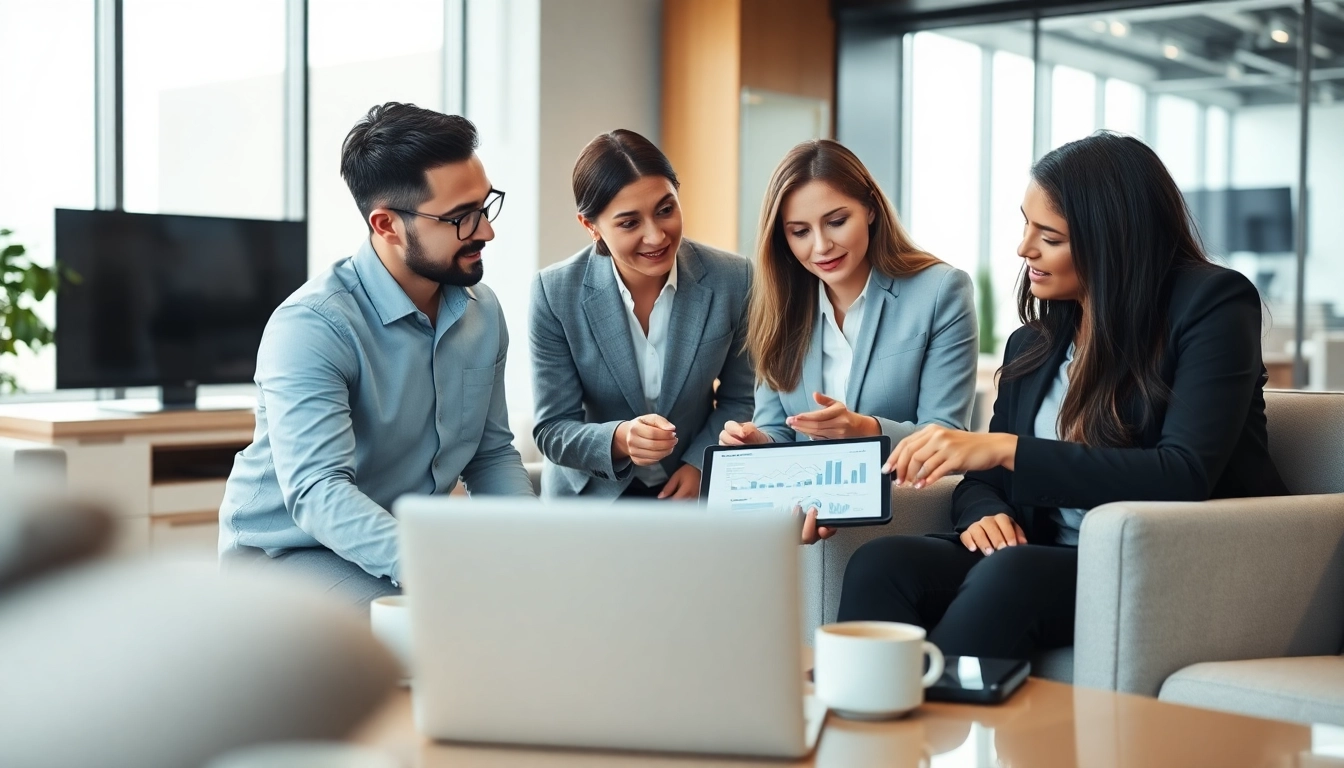 Hire experienced B2B sales professionals discussing strategies in a modern office setting.