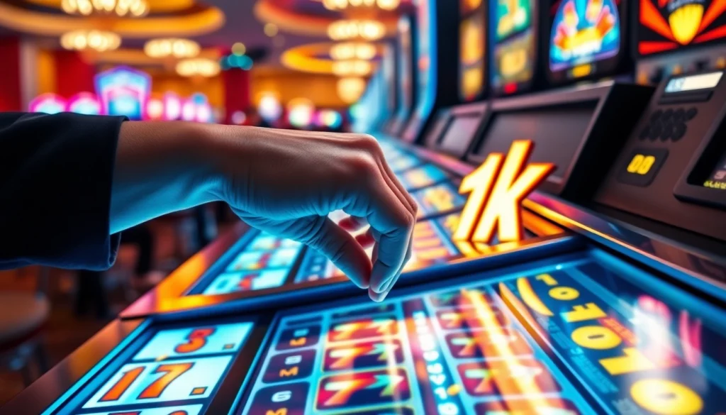 Menggoda pemain dengan slot depo 1k yang bersinar cerah dan suasana kasino yang meriah.