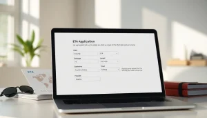 Efficient eta application uk process illustrated through a modern online interface on a laptop.