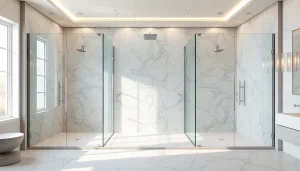Showcasing elegant sunney shower doors in a luxurious bathroom environment.