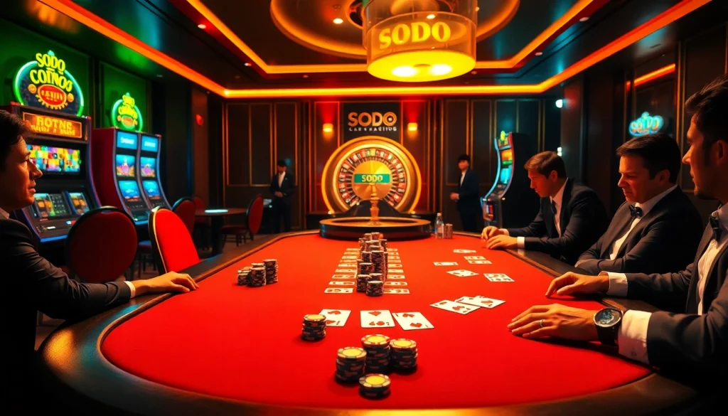 SODO Casino experience with luxury poker table and dynamic gameplay excitement.