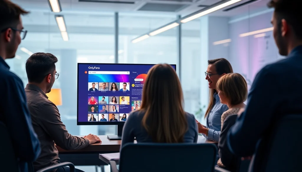 Explore onlyfans search alternatives through an interactive digital workspace showcasing diverse creators in a modern office setting.