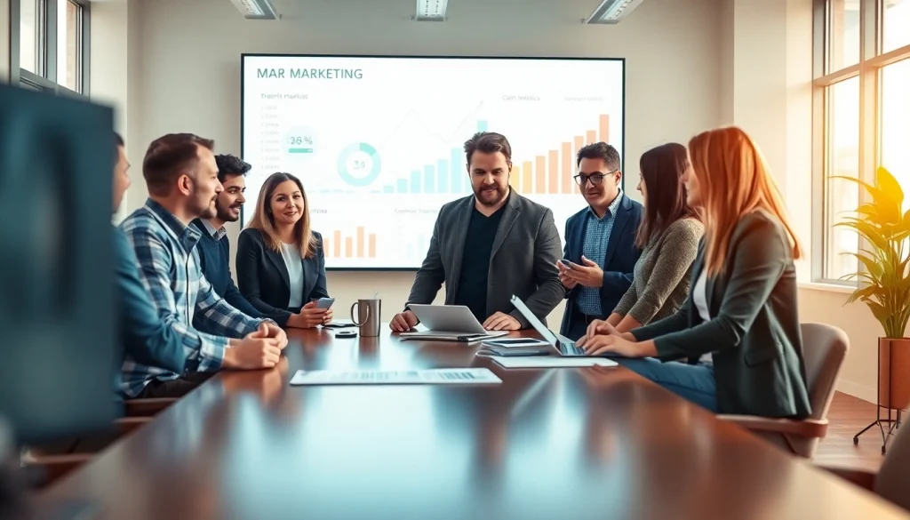 Engaging Smart Marketing team brainstorming strategies in a modern office.