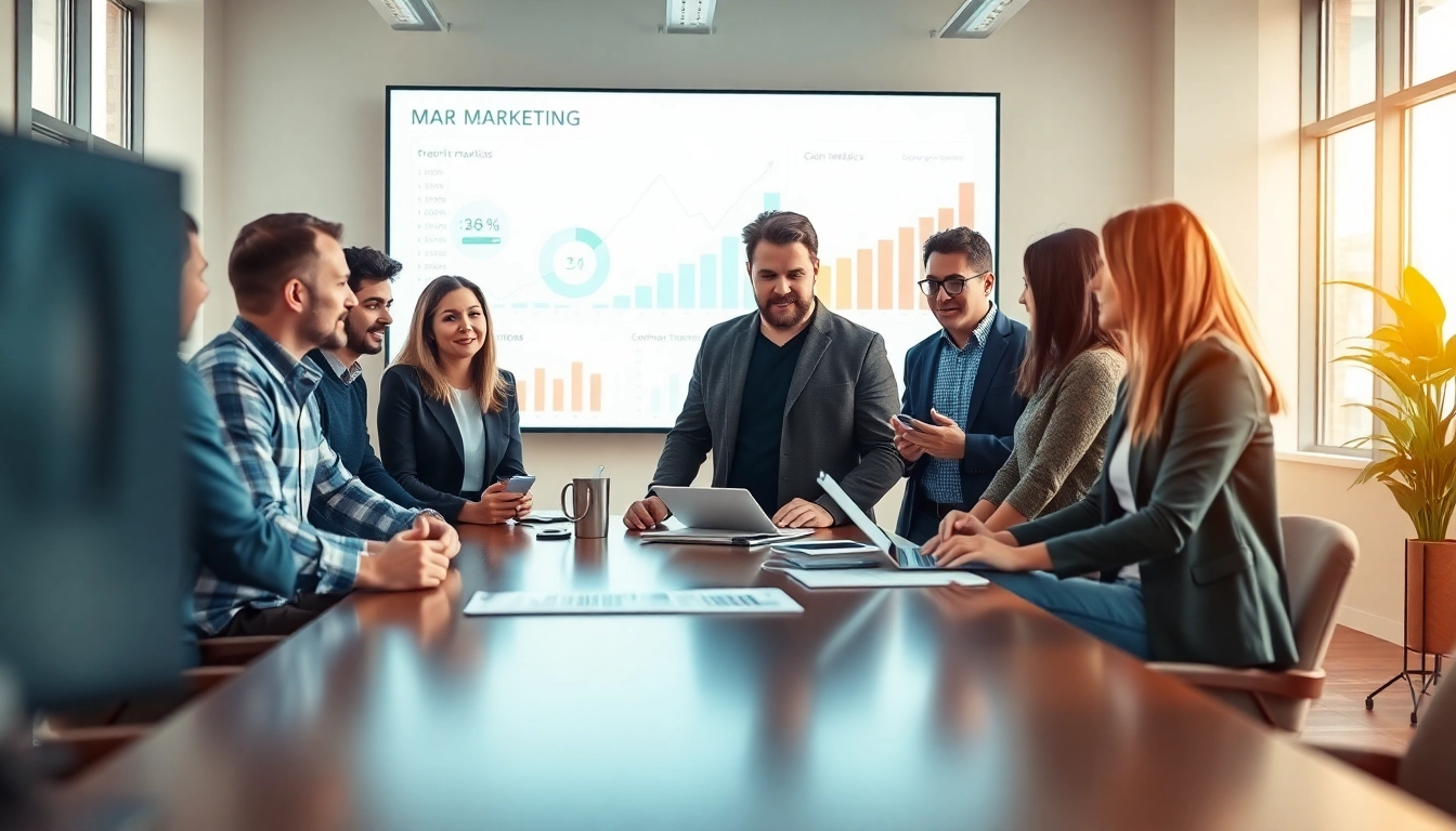 Engaging Smart Marketing team brainstorming strategies in a modern office.